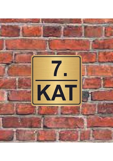 7. Kat Yazılı Metal Yönlendirme Levhası 15x15 Cm Altın