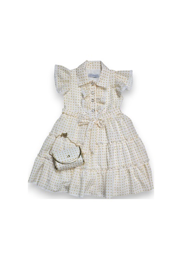 Çantalı Puantiyeli Kız Çocuk Elbise Sarı