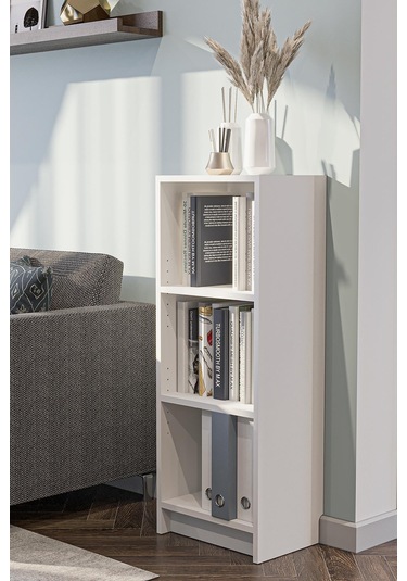 Bili Kitaplık 3 Raflı Çok Amaçlı Ofis Salon Çalışma Odası Kütüphane Rafı Beyaz Beyaz