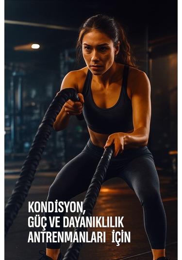 Ckspor Dayanıklı Kılıflı Antrenman Halatı 10 Metre 36 Mm Battle Rope Crossfit Dayanıklılık Güç Antrenmanı