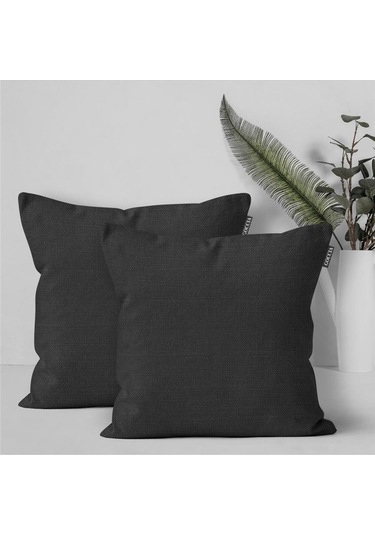 2'li Keten Görünümlü Kırlent Kılıfı Siyah-1902 - Siyah