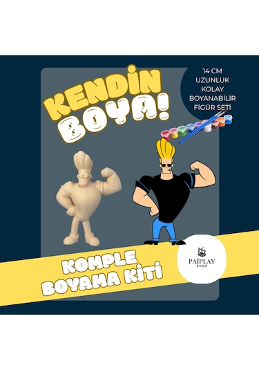 Johnny Bravo - Boyama Seti Ve Johnny Bravo Figürü Çizgi Karakter