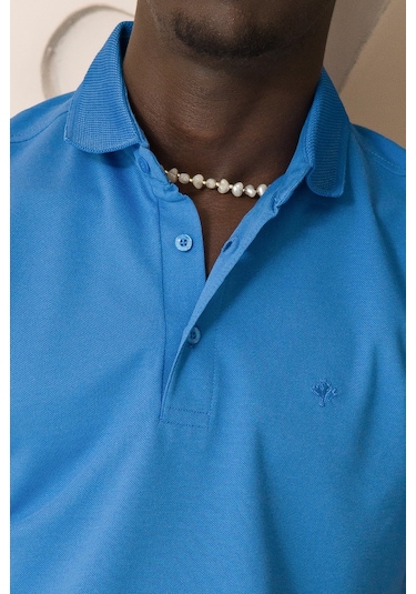 Paul Martin Örme Polo Yaka Regular Fit Pamuklu Ve Likralı T-shirt Sax