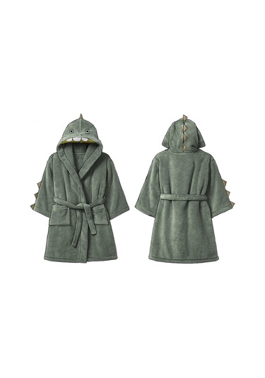 %100 Pamuk Çocuk Bornoz Yeşil Dinozor Yeşil