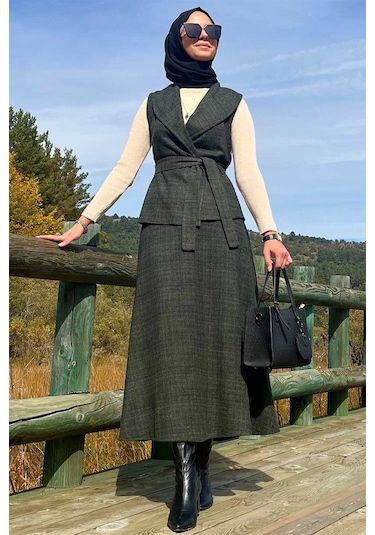 Azize Etek Yelek Takım Haki Çok Renkli