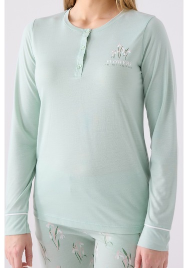 Arnetta 3063 Uzun Kol Kadın Pijama Takımı Yeşil