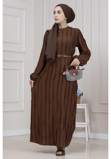 Fırfır Detaylı Rüya Elbise-kahverengi-5471 Kahverengi