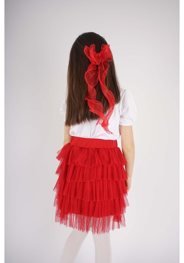 23 Nisan 29 Ekim Konsept Yıldız Detaylı Tül Detaylı Kat Kat Tütü Etekli Takım Kırmızı