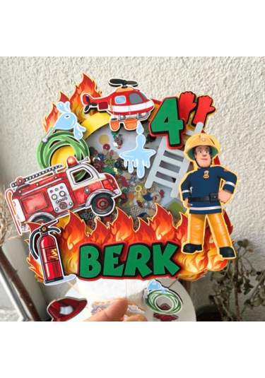 İtfaiye Temalı Erkek Çocuk Doğum Günü İsme Özel 3d Pasta Süsü Cake Topper Çocuk