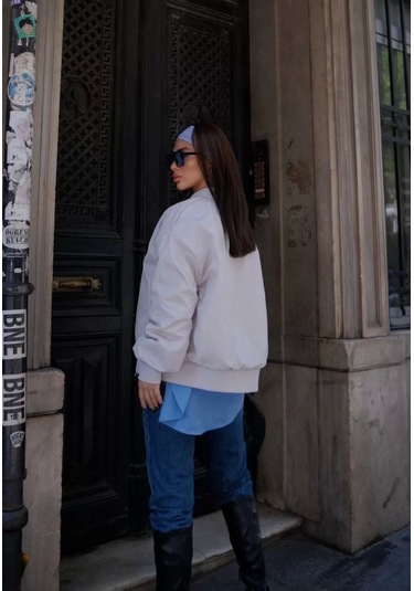 Cepli Bomber Ceket Mont - Beyaz Beyaz