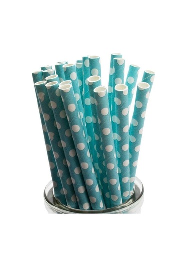 Kağıt Pipet Mavi Puantiyeli 25"li
