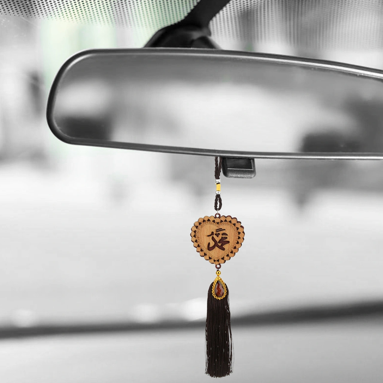 Wezone Müslüman Araba Süsü - Taklit Ahşap Malzeme İle Dekoratif Arka Görünüm Aynası Asısı, Ev Ve Araba İçin Ornament, Ramazan Hediyesi