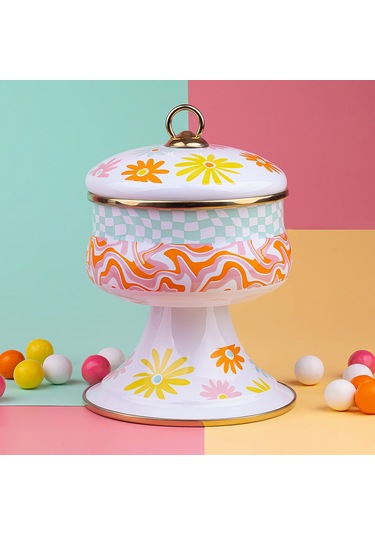 EMAYlab RETRO HİPPİ 14 x 13 cm Dekoratif Emaye Kapaklı Şekerlik,