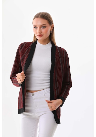 Sistas Kadın Desenli Önü Açık Ceket 23958 Bordo