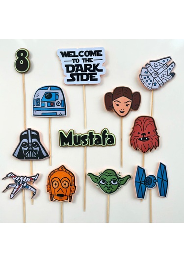 Star Wars Temalı Erkek Çocuk Doğum Günü İsme Özel 3d Pasta Cupcake Süsü Seti Çocuk