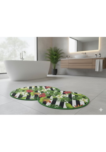 Banyo Paspası 2'li Set 3d Baskılı Jel Palm Çok Renkli