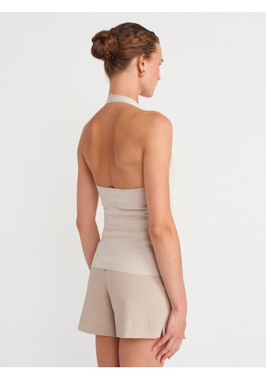 Dilvin 10794 Halter V Yaka Basıc Bluz-taş Taş