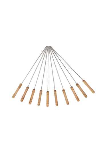 Hangfox 10 Adet 304 Paslanmaz Çelik Barbekü Şişesi - Ahşap Kolu, Kaymazsız, Isıya Dayanıklı, Outdoor Manzaralar İçin 30cm Çok Renkli