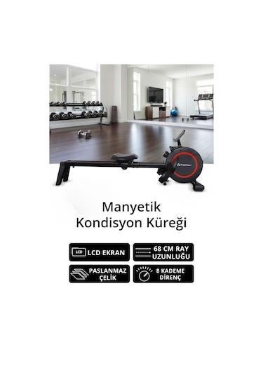 Triathlon T-231 Manyetik Kondisyon Küreği Paslanmaz Çelik 8 Kademeli Direnç 68 Cm Ray