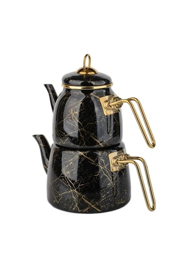 Nishev.com Evini Sev Elite Class Kırık Mermer Desenli Çaydanlık Siyah