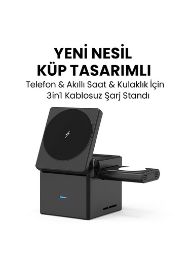 Küp Tasarımlı Telefon & Akıllı Saat & Kulaklık İçin 3in1 Kablosuz