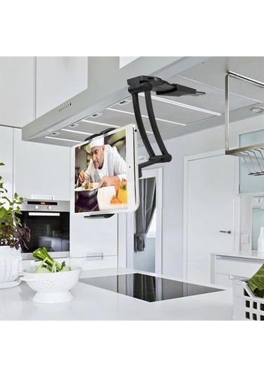 Hobibahçem 360 Derece Dönebilen Mutfak Masaüstü Telefon Tablet Tutucu Ayarlanabilir Esnek Ayaklı Metal Siyah