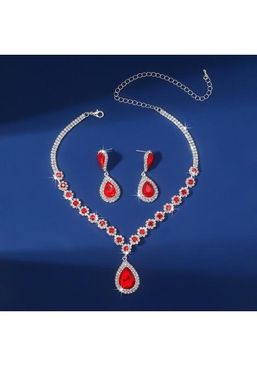 Beyaz 2 Adet/takım Kadınlar Düğün Takısı Seti Su Damlası Şekli Parlayan Sahte Kristal Gerdanlık Kolye Dangle Küpe Seti Beyaz