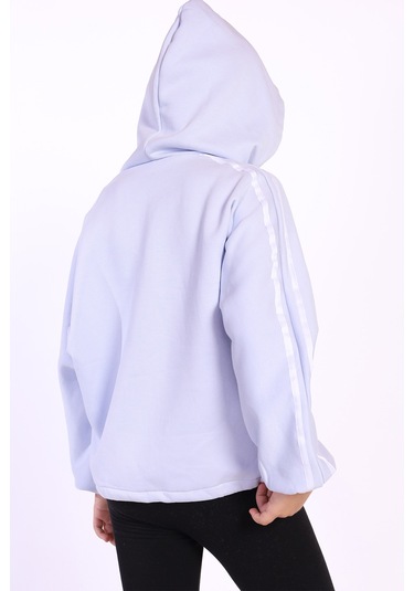 Toontoy Kız Çocuk Kol Üstü Şeritli Armalı Salaş Hırka Mavi