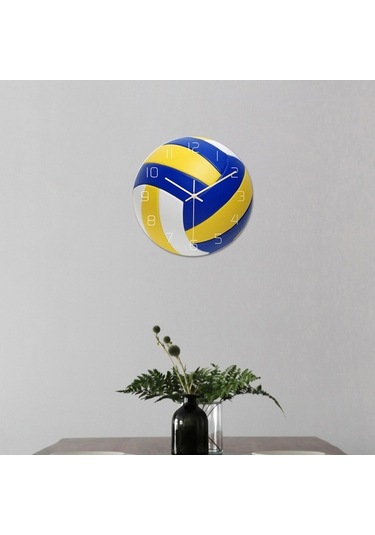 Pazly Yuvarlak Voleybol Voleybol Topu Suntek Spor Sessiz Saati Duvar 12 '' İd Çok Renkli