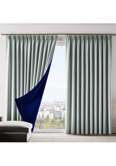 Dauble Blackut Karartma Perde Tek Kanat 1x2 Amerikan Pileli Fon Perde Gri