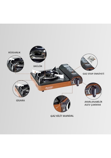 Orcamp CK-505 Tekli Portatif Kamp Ocak Gaz Stop Emniyetli Bakır Çok Renkli