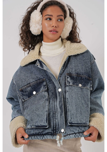 Gabria İç Peluşlu Kot Mont Mavi