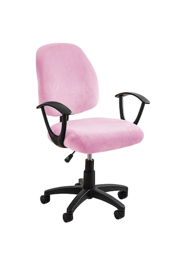 Pembe Ofis Koltuğu Kapağı Süper Yumuşak Kadife Streç Yıkanabilir Toz Geçirmez Koruyucular Bilgisayar Masası Kolsuz Sandalye Slipcover