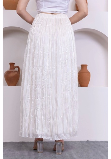 Kırışık Detaylı Etek 6034-krem Krem