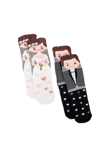 Homyl 2 Çift Düğün Çorabı Nişan Hediyesi Rahat Çorap Seti Çok Renkli