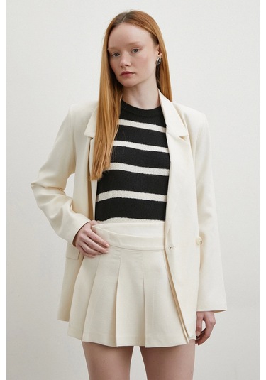 Pileli Şort Etek Ekru Ekru