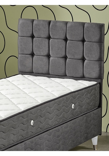 Beehanem Bengü 90x190 Tek Kişilik Baza Başlik Yatak 3 Lü Set Antrasit 90 X 190