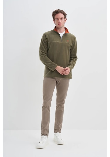 Cazador Yarım Balıkçı Yaka Kalın Polar Regular Fit Sweatshirt-56320 Yeşil