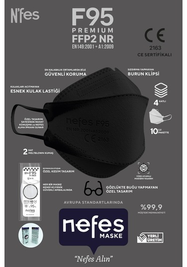 Nefes F95 Kore Tipi N95 Maske 1 Kutu 10'lu