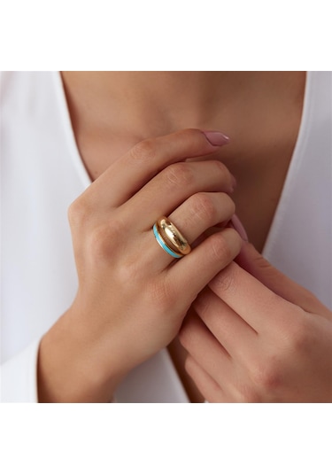 Mavi Mineli Cetaş Eterna Altın Yüzük