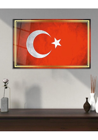 Bayrak Cam Tablo Modern Ofis Makam Odası Hediyelik Büyük Tablo Duvar Dekoru