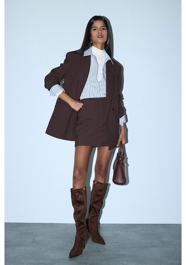 Defacto - Oversize Blazer Ceket E7732AX25AU Kahve