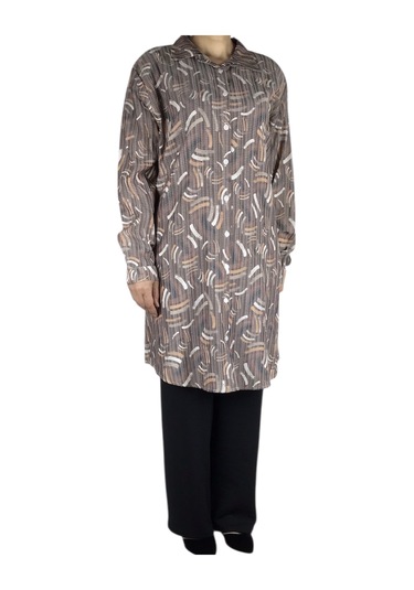 Kadın Önü Düğmeli Yakalı Kol Manşetli Gömlek Vizon