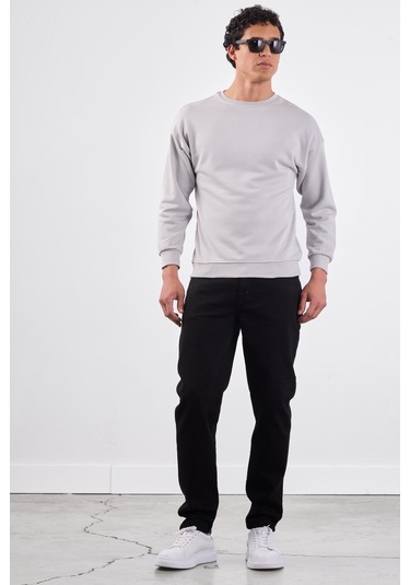 Dufy Açık Gri Bisiklet Yaka Regular Fit Erkek Sweatshirt Gri