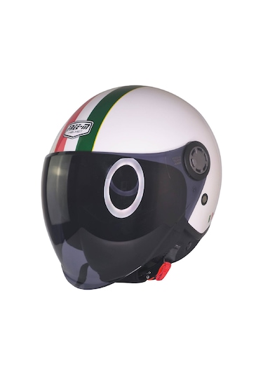 Motoanl Free-M Güneş Vizörlü Ece 22.06 Yarım Açık Motor Kaskı Beyaz - Kırmızı - Yeşil