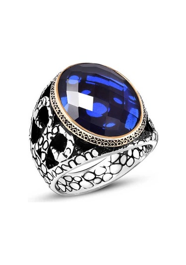 Supertrend Gümüş Mavi Zirkon Taşlı Erkek Yüzük Gümüş