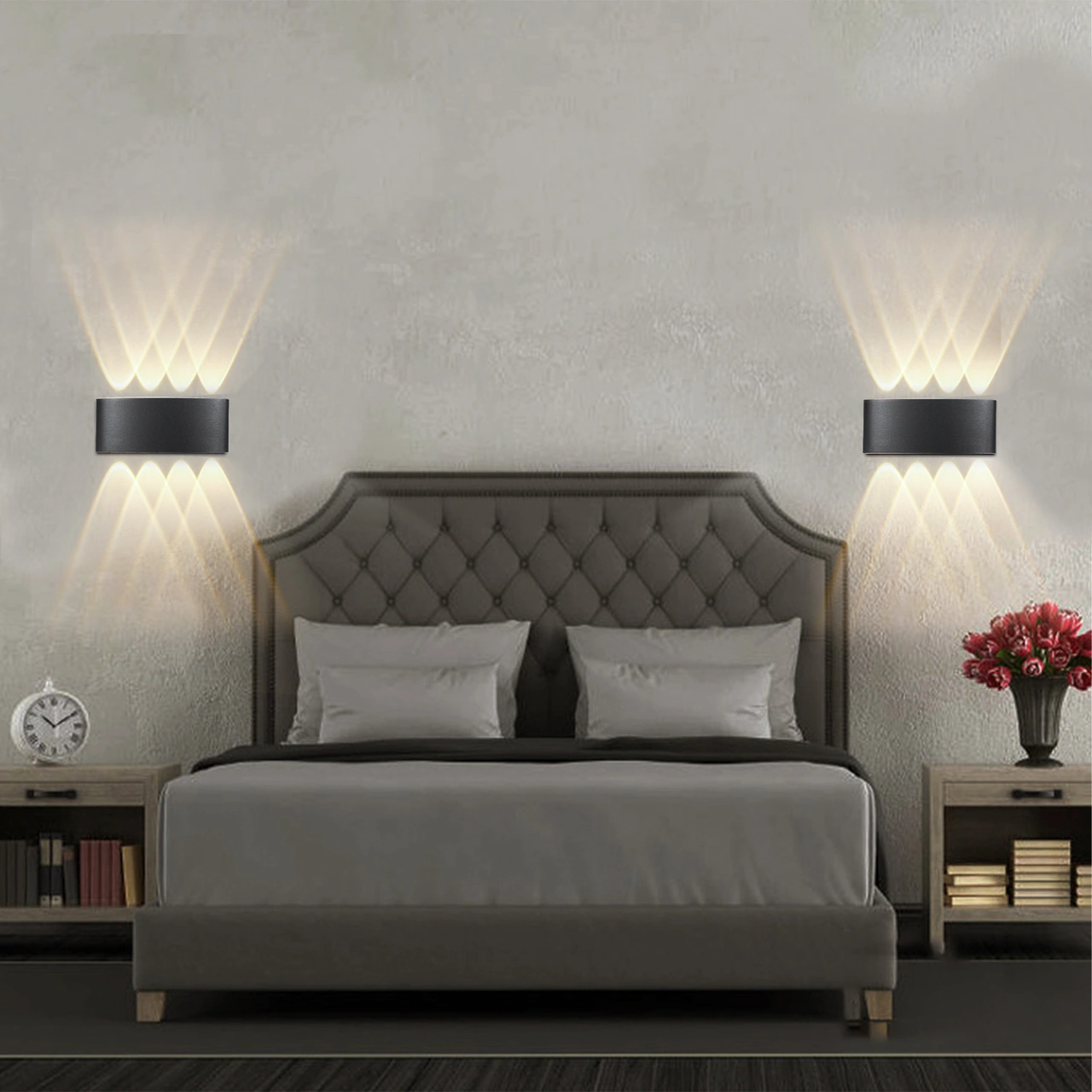 Hangfox Alüminyum Led Duvar Lambası, 8 Işık Demeti, 4000k, Ip65 Su Geçirmez, Modern Yüksek-aşağı Tasarım, Oturma Odası/bedroom/ Koridor Aydınlatma, Siyah Siyah