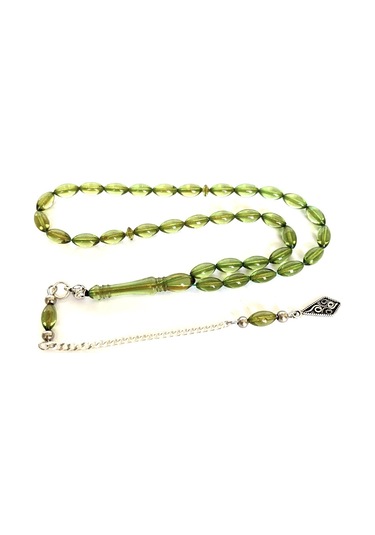 ATEŞ KEHRİBAR TESBİH BİLEKBOY YEŞİL ARPA MODEL PÜSKÜLLÜ