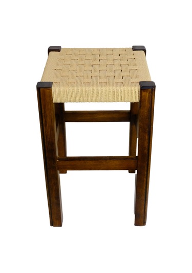 El Yapımı Ahşap Örmeli Hasır Tabure 45 Cm Şık Ve Zarif Tasarım Ceviz