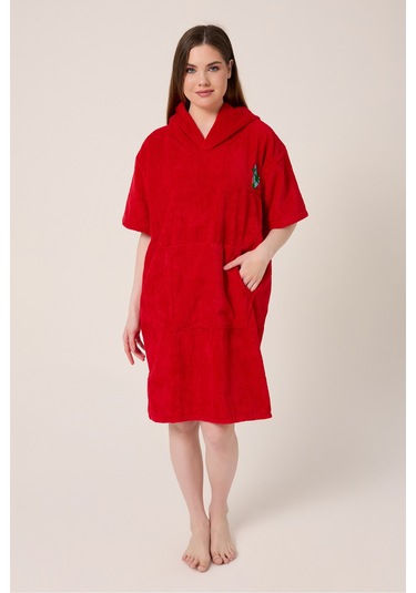 Palmiye Sörf Nakışlı Yetişkin Sörf Yazlık Panço Kapüşonlu Plaj Havlusu Bordo Bordo